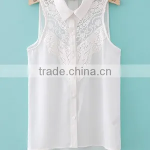 Sleeveless Lady Chiffon Blouse Tops Sexy Lace Blouse Tops for Woman thumbnail-4