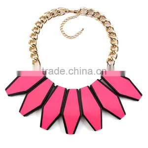 2016 Europe and the United States Multiple Hot Pink Color Arcylic Geometric Pendant Necklace thumbnail-3