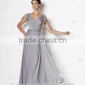Elegant Mother Ball Gown Chiffon Beaded Short Sleeve Bridesmaid Dress thumbnail-1