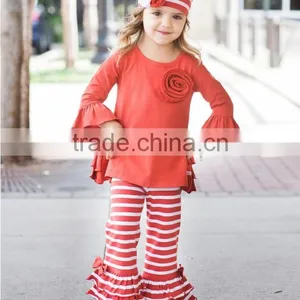 2017 New Design Kids Clothing Soft Cotton Trousers Ruffle Wholesale Orange Children Baby Pants for Girl thumbnail-3