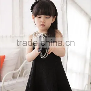 Fashion Girls Black Lace Dress Kids Summer Sequin Collar Dress for 3-8 Years Girls thumbnail-1