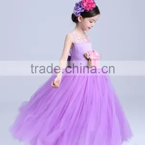 2017 Girls Long Party Dress Sheer Shoulder Flowers Frocks thumbnail-5