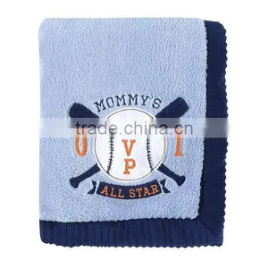 Trade Assurance Terry Throw Baby Swaddle Knitted Soft Cotton Custom China Baby Blanket With Embroider Baseball thumbnail-1