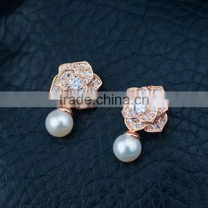 Micropave Zircon Earring Flower Stud Earring Silver 925 Natural Pearl Earring thumbnail-2