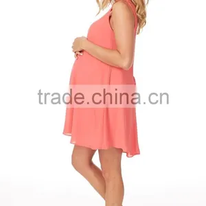 Latest Gorgeous Sleeveless Basic Coral Chiffon Maternity Dress for Women thumbnail-3