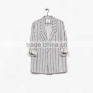 Long Flowing Jacket With Rolled up Sleeves Striped Blazer Coat Womens thumbnail-5