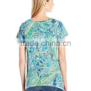 Women's Printed Slub Short Sleeve Neck In Cabana Paisley Print Customizable T Shirt thumbnail-4