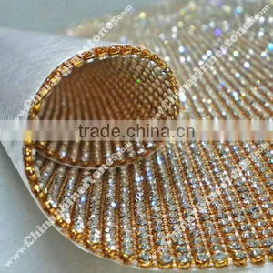 Hot Fix Iron on Rhinestone Mesh 3mm Crystal Golden Base for Clothing thumbnail-1