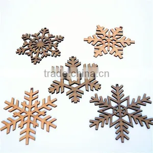 Rustic Snowflake Christmas Tree Decorations Laser Cut From Natural Wooden thumbnail-2