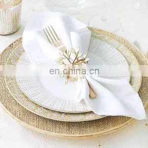 Wedding Decor Bulk Silver Leaf Metal Design Napkin Rings thumbnail-1