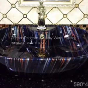 Good Sale High Quality Colorful Ceramic Countertop Bathroom Wash no Hole Basin Sink From Chaozhou China Manufacturer thumbnail-1