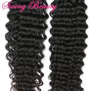 Natural Remy Human Hair Weaving Bundles Deep Curly Hair Extensions thumbnail-4