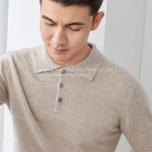 Cashmere Sweater Men's 100% Pure Pullover Cashmere Sweater With Polo Collar thumbnail-1