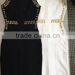 Summer Dress Wholesale 2015 New White Black Sleeveless Beading Sey Bodycon Celebrity Party Pencil Women Bandage Dress Bandage Bo thumbnail-3