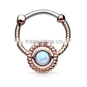 Faux Opal Flax 316L Surgical Steel Septum Clicker Nose Piercing Body Jewelry thumbnail-3