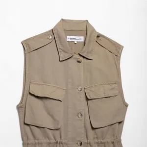2025 Spring/Summer New European and American Style Women's Fashion Casual Pocket Decoration Sleeveless Short Dress thumbnail-3