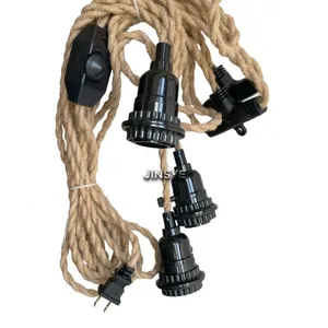 UL Listed E26 Twisted Hemp Rope Cable Wires On Off Switch Plug Lamp Cords Power Cable Power Cords thumbnail-3