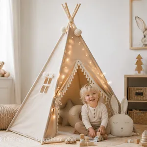 Indoor Teepee Tent for Kids With Stars Led Lights - Pop-Up Playhouse for Boys and Girls thumbnail-2
