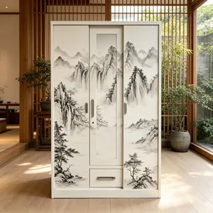 UV Printing Knock‑down Flat‑pack 3‑Door & 4‑Door Steel Wardrobe With Mirror Drawers Multi‑purpose Clothes Storage Cabinet Custom Color Export thumbnail-2