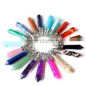 Natural Mixed Gems Stones Hexagonal Point Reiki Chakra Pendant Necklaces Earrings Beads Jewelry Craft thumbnail-2