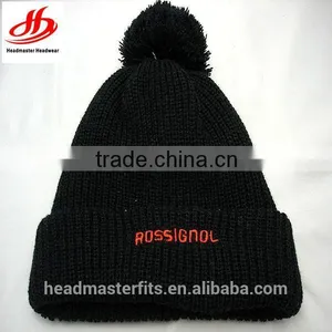 Custom Crochet Pom Pom Ball Beanie With Embroidery Logo thumbnail-1