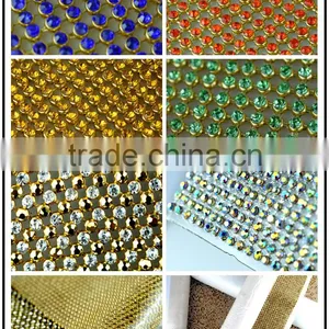 Best Price Hotfix Crystal Diamond Mesh, Gold Aluminium Setting Transfer Crystal Rhinestone Trims 120 x 45 cm Wholesale thumbnail-1