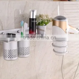 Space Aluminum Bathroom Shelf Hair Dryer Rack With 2 Cups Hair Dryer Rack Households Rack Hair Blow Dryer Holder thumbnail-1