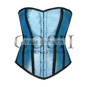 Overbust Steel Boned Corset in Blue-black Satin Ci-1116 thumbnail-1