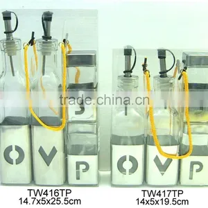 TW416TP,TW417TP 4pcs Glass Oil Vinegar Salt and Pepper Jar Set With Metal Casing thumbnail-1