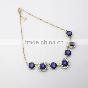 Wholesale Gold Chin Resin Jewelry Fashion Rhinestone Blue Ruby Necklace Set for Party thumbnail-5