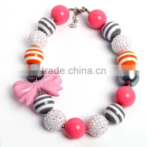 Kid Child Bubblegum Chunky Necklace Baby Girls Hot Pink Bowknot Chunky Necklace Baby Jewerly thumbnail-2