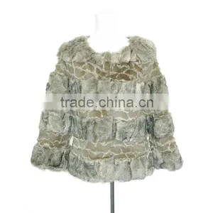 Women Rex Rabbit Fur Coats Patch Fur Coat KZ14132 thumbnail-1