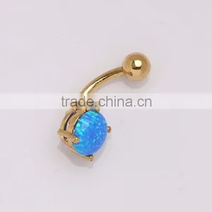Yiwu Factory Fashion Gold Plated Natural Blue Opal Belly Ring thumbnail-2