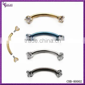 Surgical Steel CZ Paved Prong Setting Custom Barbell Curved Eyebrow Piercing thumbnail-1