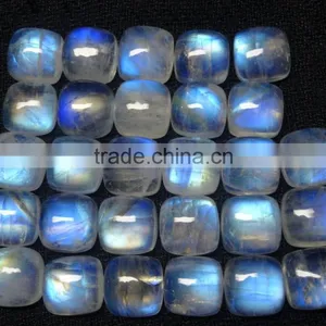 Rare Cushion Cut Blue Flashy 10x10 mm Natural Rainbow Moonstone thumbnail-1