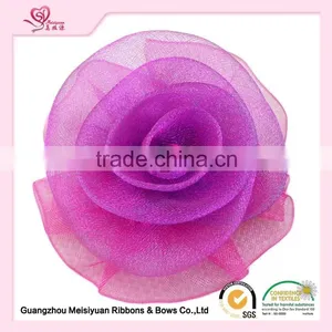 Wholesales Chiffon Rose Perfume Bottle Decoration Satin Ribbon Flowers With Elastic Loop thumbnail-4