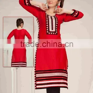Designer Silk Embroidered KURTI-TUNIC-TOP-KURTA thumbnail-1
