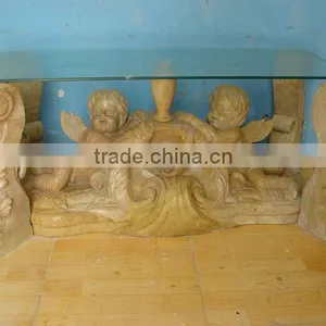 Modern Style Glass Top Hand Carved Marble Base Dining Table thumbnail-6