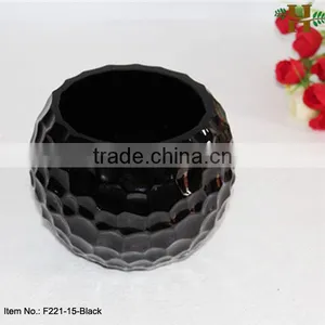 Honey Cellular Vase, Black Glass Round Ball Vase thumbnail-1
