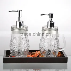 2016newest Galss Bathroom Bottle Storage Bottle Whit Woodem Stand Set thumbnail-2
