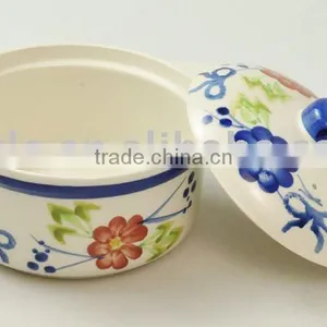 Ceramic Round Casserole, Hand-painted Pot With Handles thumbnail-1
