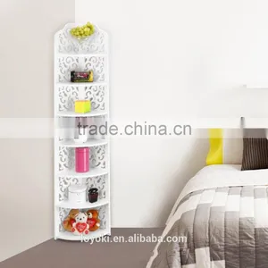 7-Tier Modular Cut-Out Quarter-Circle WPC Corner Shelf Unit White Storage Organizer Display Rack thumbnail-1