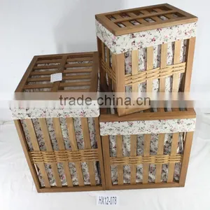 Household Essentials White Wood Open Slats Laundry Hamper With Lid and Cotton Liner thumbnail-3
