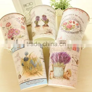 2016 HOT Sale Garden Bucket Tulip Decal Metal Bucket Flower Planter With Handle European Metal Home Decor thumbnail-1