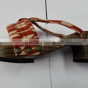 Canvas Strap Beach Flip Flops Wood Grain Eva Slipper GETA thumbnail-2