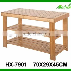 Wholesale Living Room Furniture 2 Tier Bamboo Shoe Rack With Seat thumbnail-1