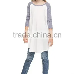 Custom OEM Clothing Kids New Fashion Model Summer Spring 3/4 Sleeve Raglan Ruffle Casual Dress Long T Shirt Wholesale thumbnail-4