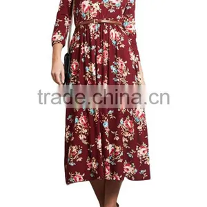 Private Label Long Sleeve Floral Pocket Midi Length Fashion US Size Women Dresses 2017 Summer thumbnail-3