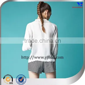 Long Sleeves White Lace Decoration Chiffon Style Blouse thumbnail-2
