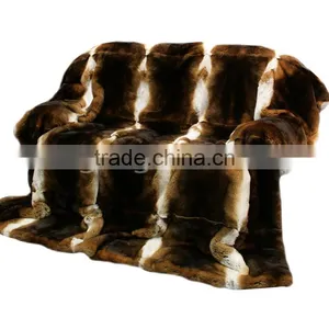 CX-D-58 Natural Color Soft Rex Rabbit Fur Throw Blanket -Genuine Fur Rug thumbnail-3